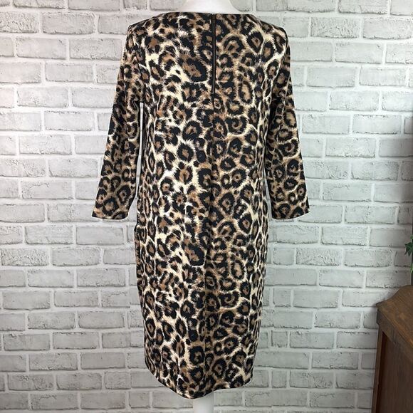 Jaclyn Smith Collection Animal Print 3/4 Sleeve Shift Dress Size Small - Picture 6 of 11